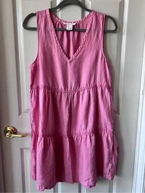 Lucky Brand Pink Tiered V-Neck LinenSundress